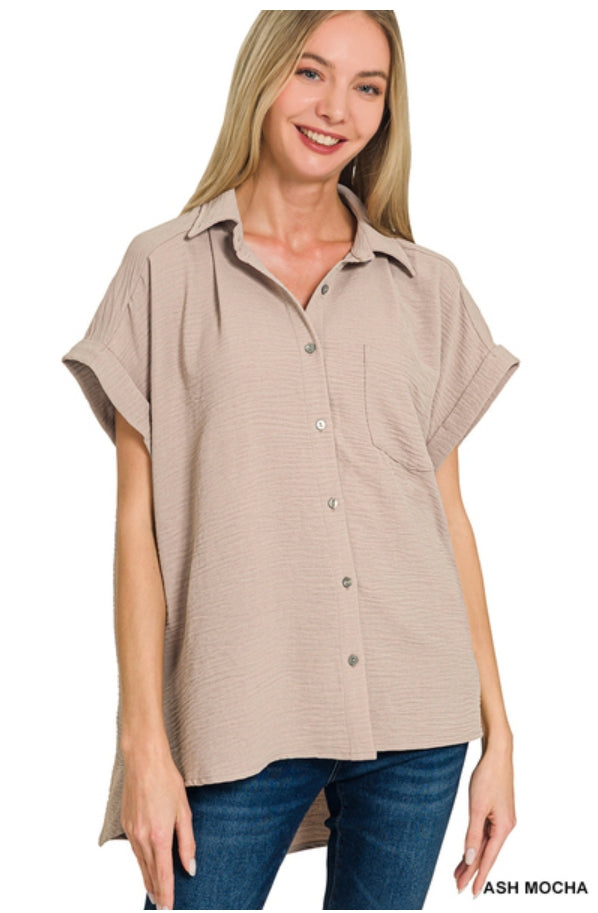 Zenana Woven airflow button down shirt XL