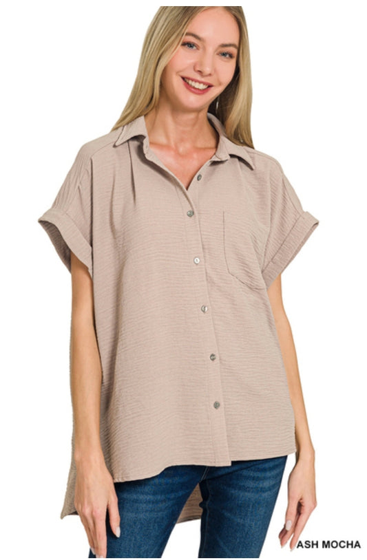 Zenana Woven airflow button down shirt XL