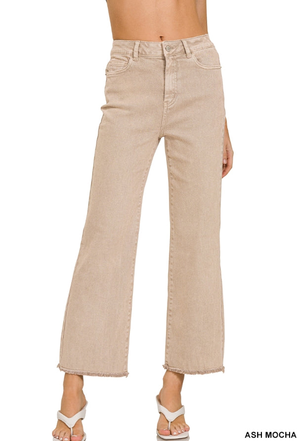 Zenana Acid washed high waist frayed hem bootcut pants DMP-1847A