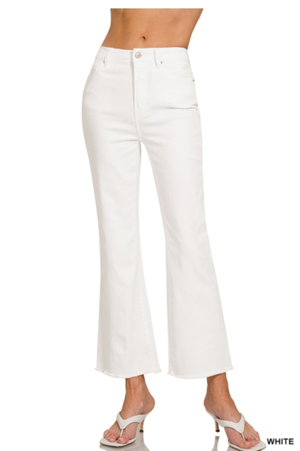 Acid washed high waist frayed hem bootcut pants DMP-1847A