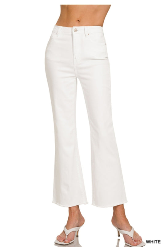 Acid washed high waist frayed hem bootcut pants DMP-1847A