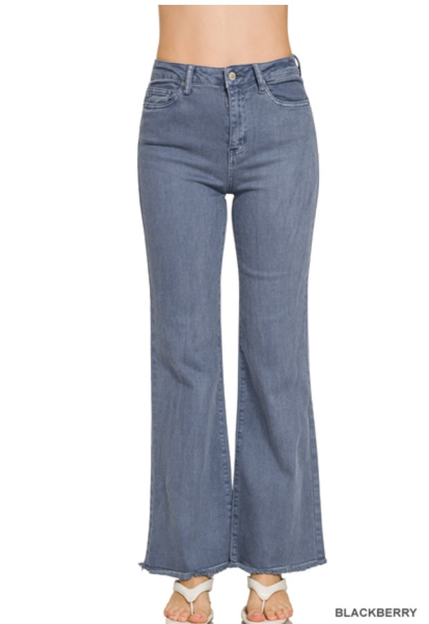 Acid washed frayed cutoff hem straight wide pants DMP-1855A