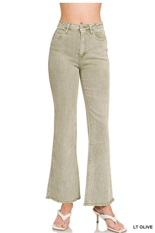 Acid washed frayed cutoff hem straight wide pants DMP-1855A