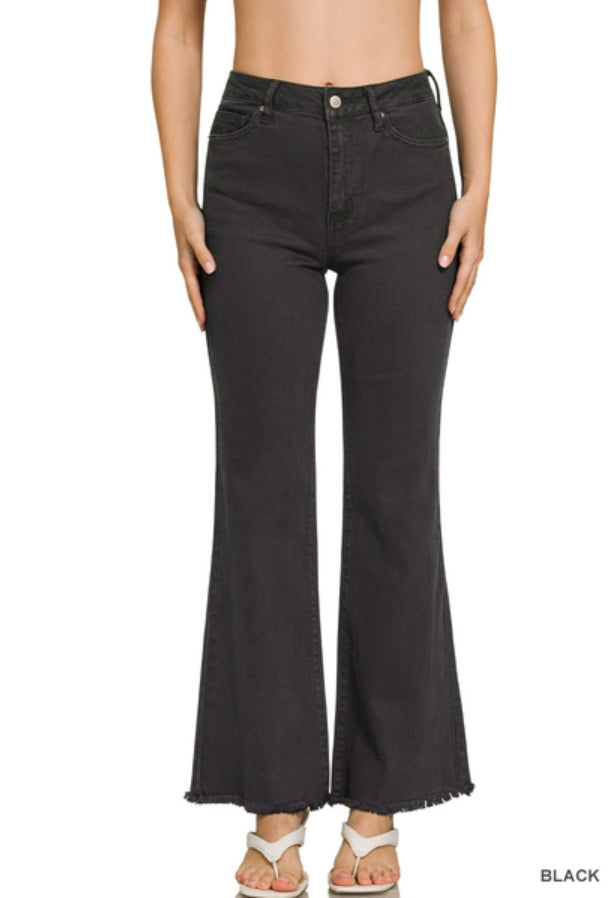 Acid washed frayed cutoff hem straight wide pants DMP-1855A