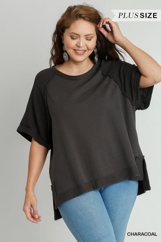 Boxy Cut French Terry & Cotton Gauze Mixed Top