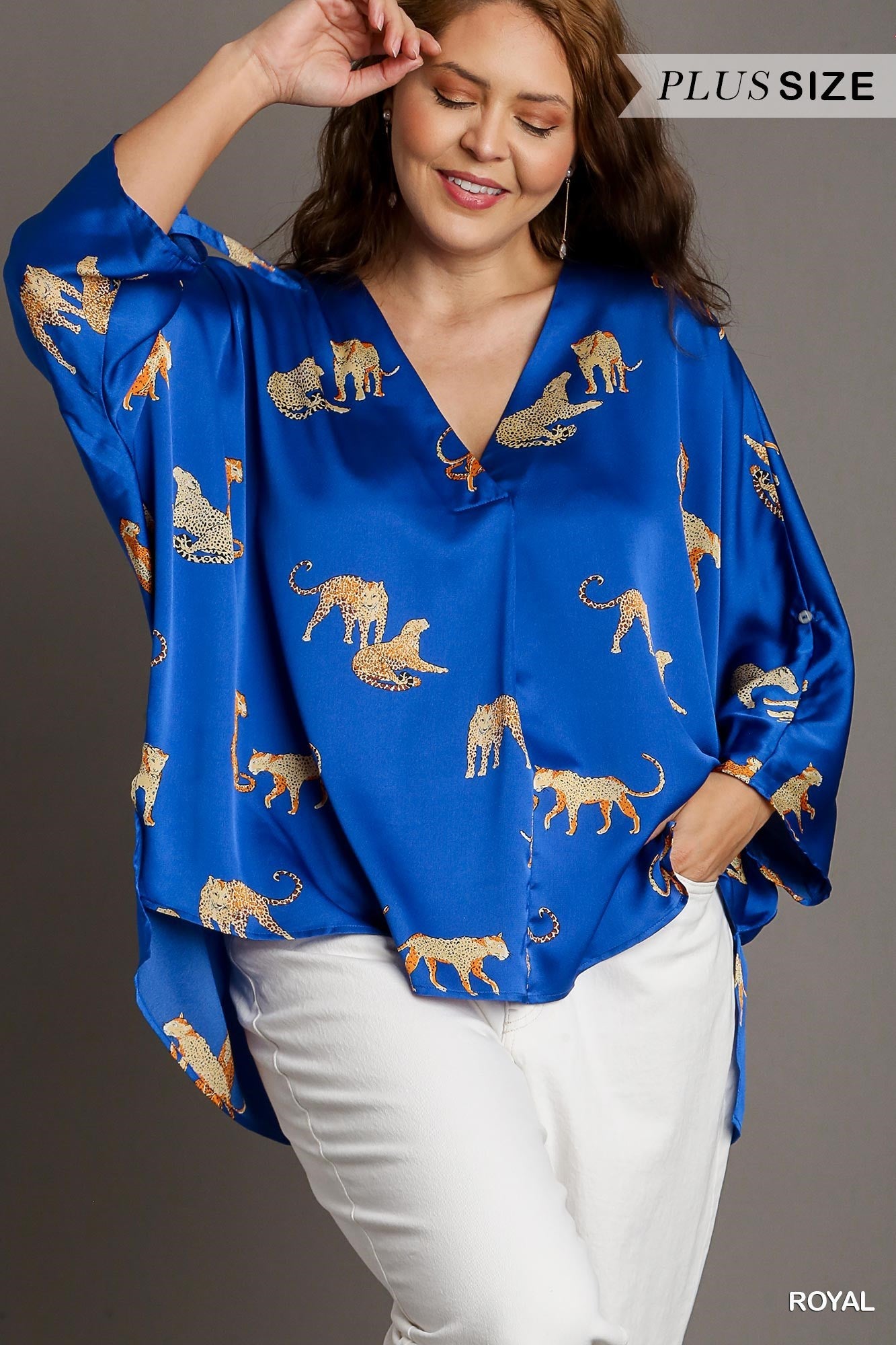 Satin Animal Print V-Neck Top