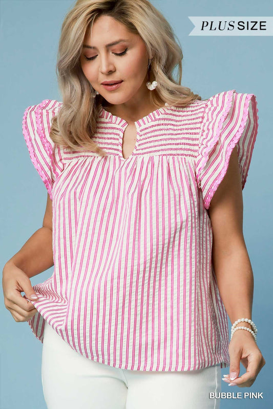 Plus Size Striped Smocked Blouse