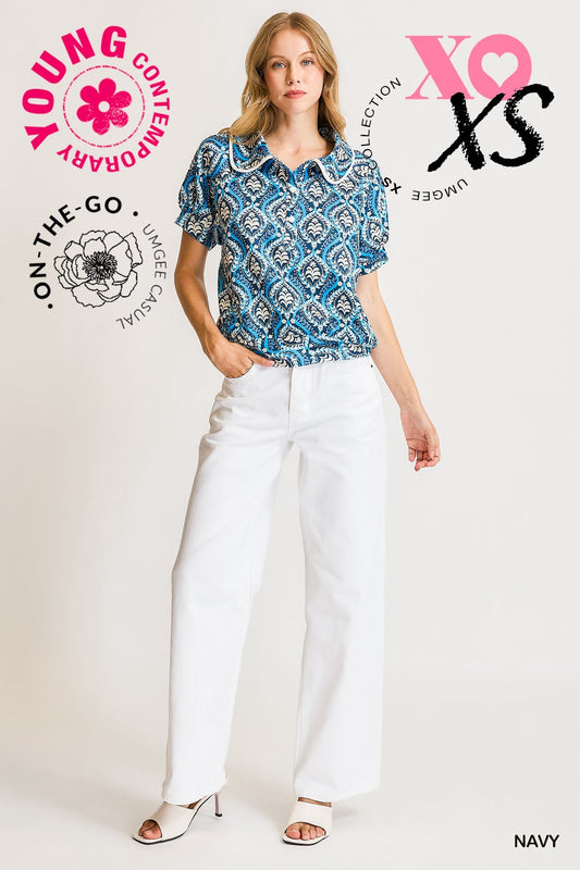 Retro Collared Button-Up Top