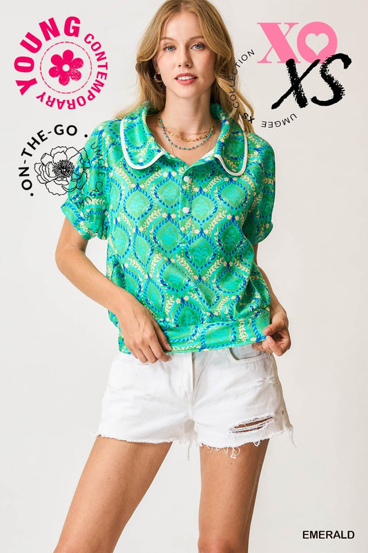 Retro Collared Button-Up Top