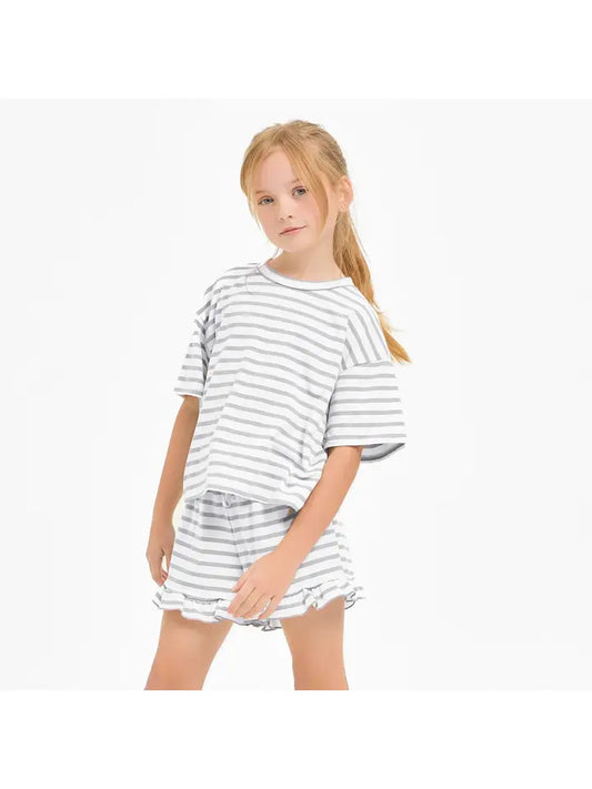 Kids Stripe Crop Top and Ruffle Shorts Set