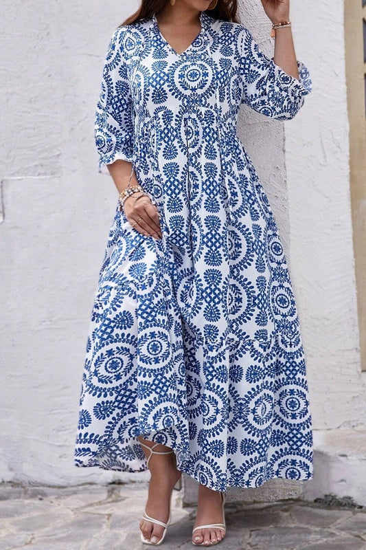 Geometric Lace-Up Maxi Dress Plus Size