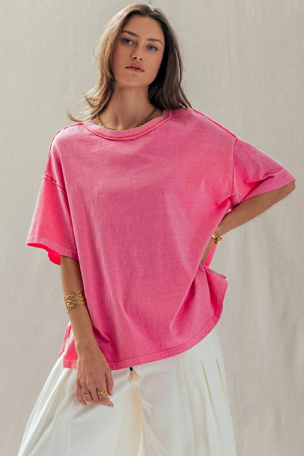Contrast Stitch Mineral Wash Spring Oversized Tee
