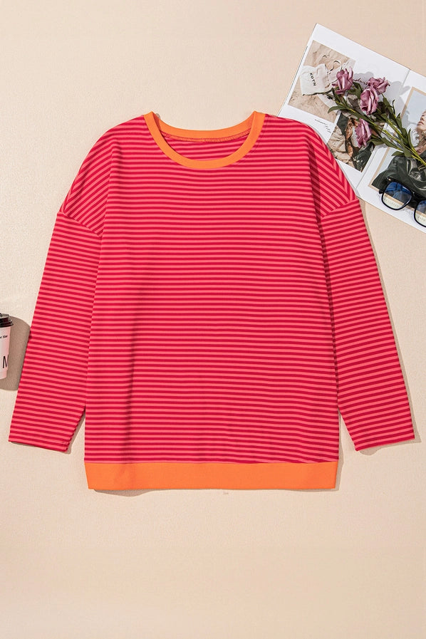 Stripe Long Sleeve Buttoned Top Plus Size