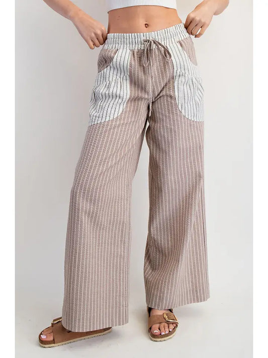 Contrast Pockets Striped Long Pants