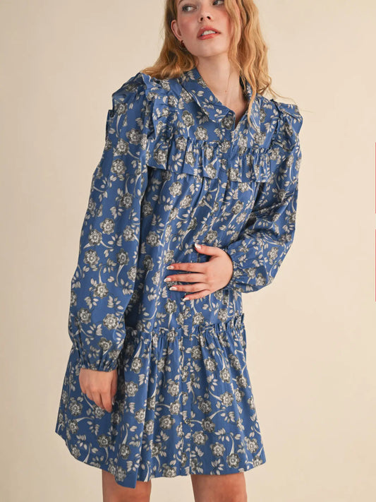 Ruffle Trim Button Down Mini Dress