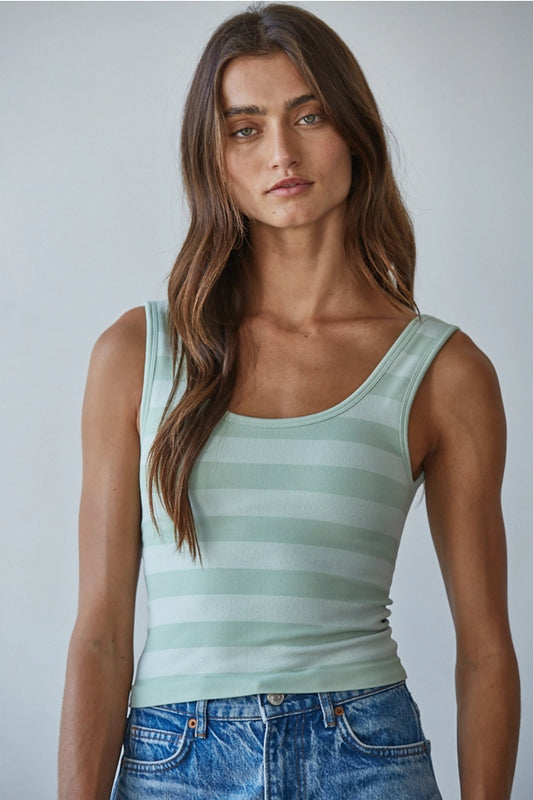 Knit Striped Seamless Padded Tank Top