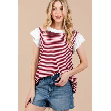 Game Day Striped Ruffled Sleeve Top