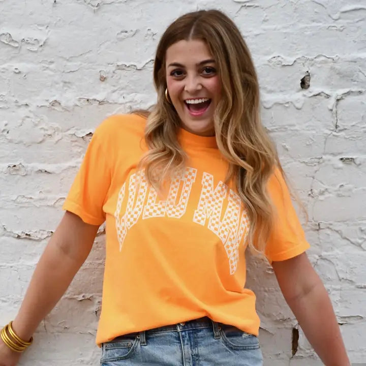 LULU MAC Checkered Adult Bright Orange Comfort Colors Tee