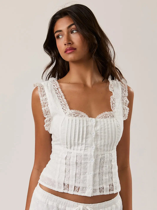 Sleeveless Square Neck Ruffle Top