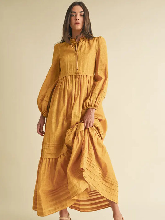 Long Sleeve Tiered Linen Maxi Dress