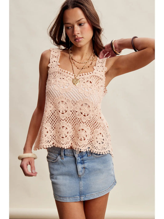 Crochet Lace Square Neck Tank Top