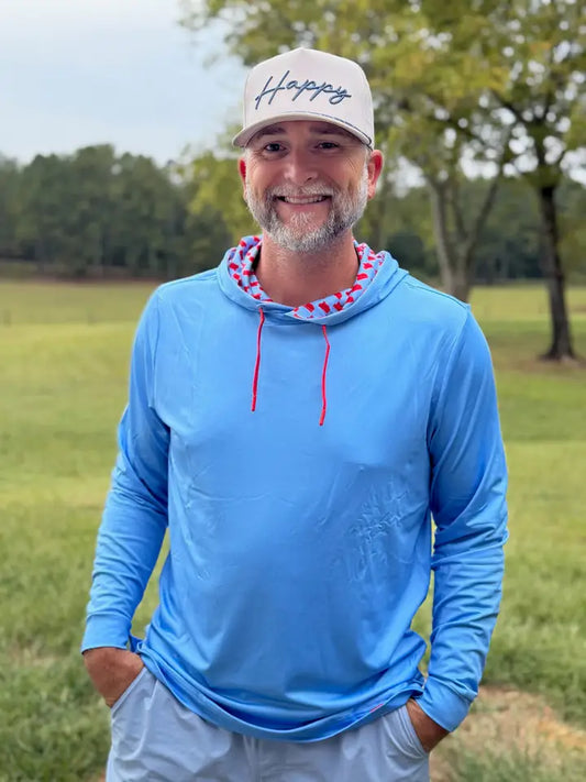 Oxford Powder Blue and Red State Performance Hoodie