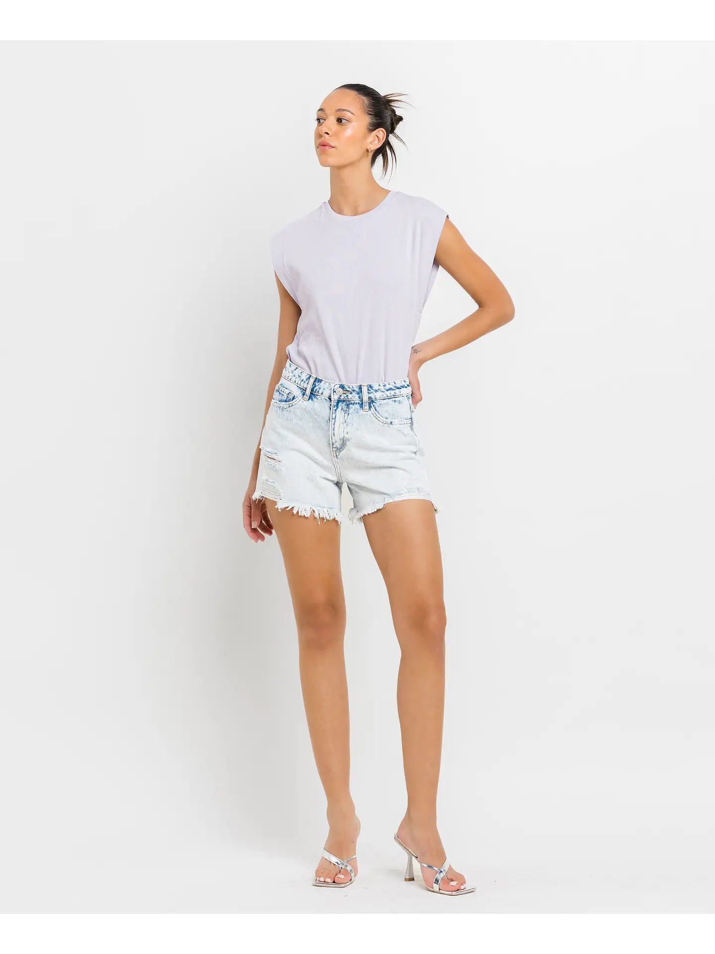High Rise Distressed Shorts
