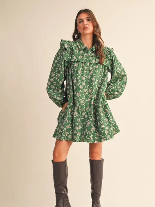 Ruffle Trim Button Down Mini Dress