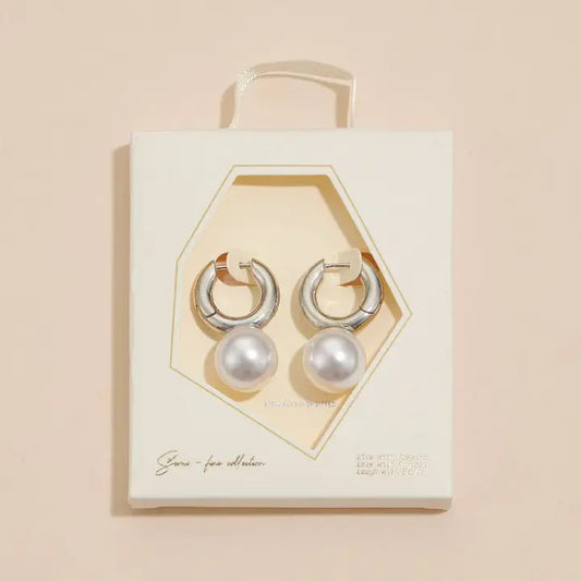 Chunky Hoop Earrings W/ Pearl