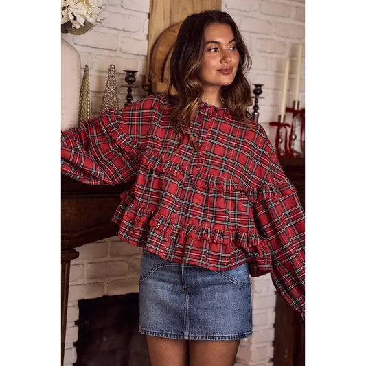 Checkered Plaid Christmas Holiday Boho Top