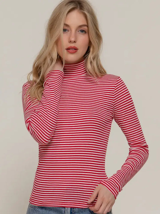 Long Sleeve Turtleneck Stripe Top