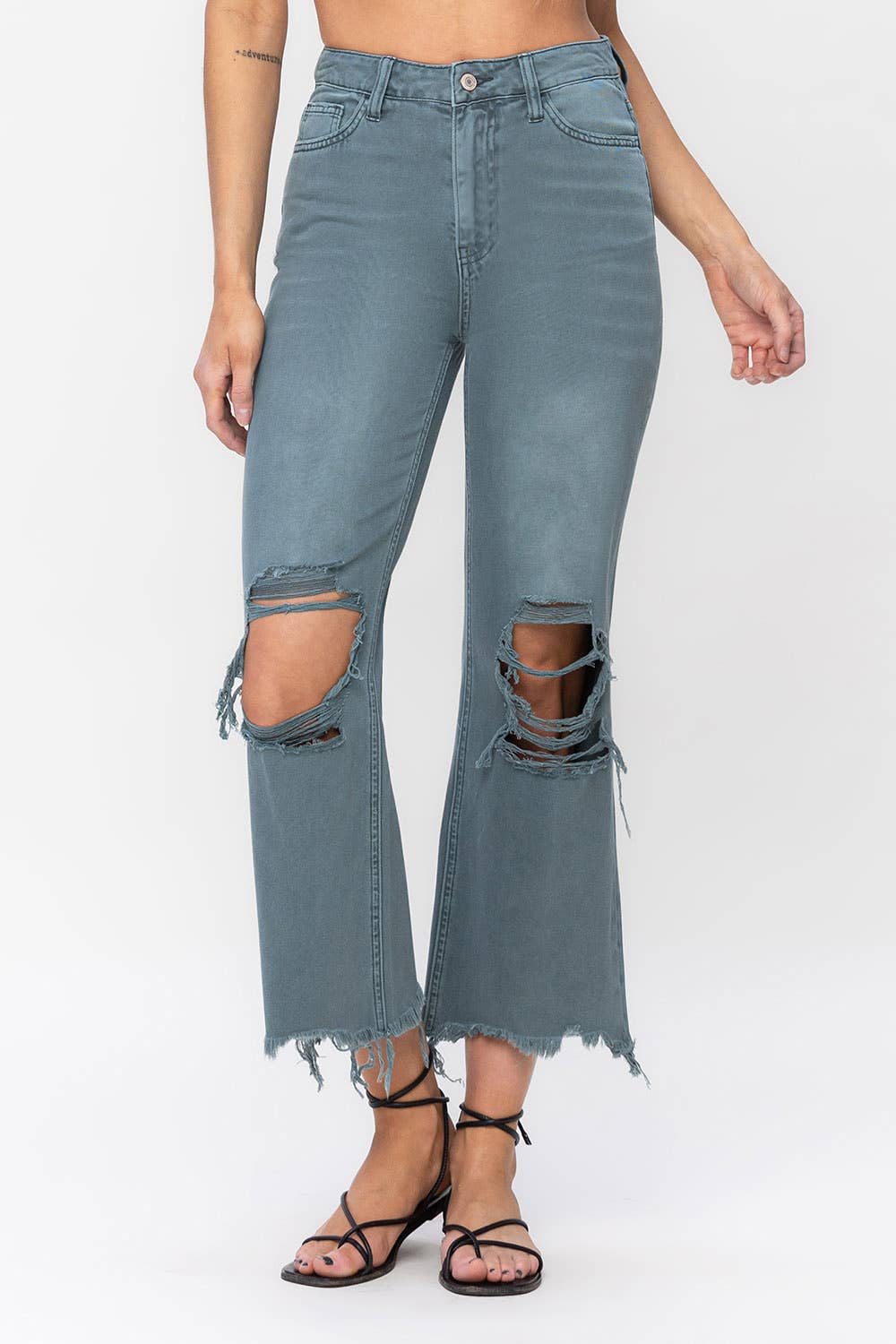 90'S VINTAGE SUPER HIGH RISE CROP FLARE JEANS V2736MG