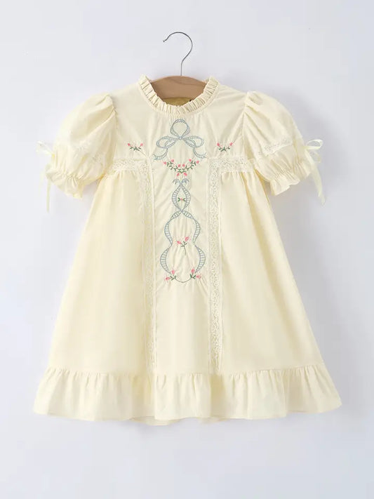 Embroidered Lace Girls' Short-Sleeved Dress