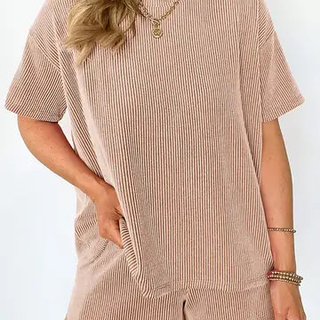 Summer Ribbed Knitting 2PCS Shorts Set