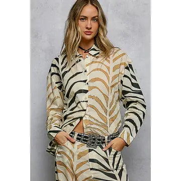 Zebra Print Button Down Shirt