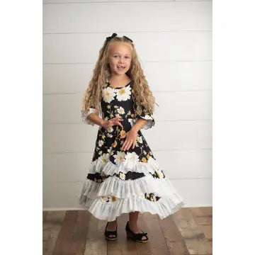 Kids Midnight Daisy Long Sleeve Winter Ruffles Dress