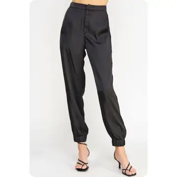 Tuxedo Lace Detail Satin Jogger Pants