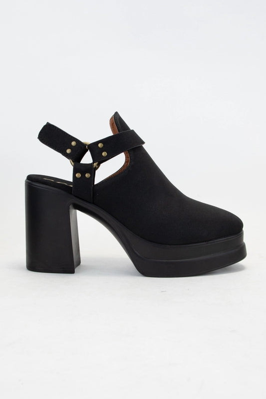 Palazzo Platform Harness Strap Open Heel Booties