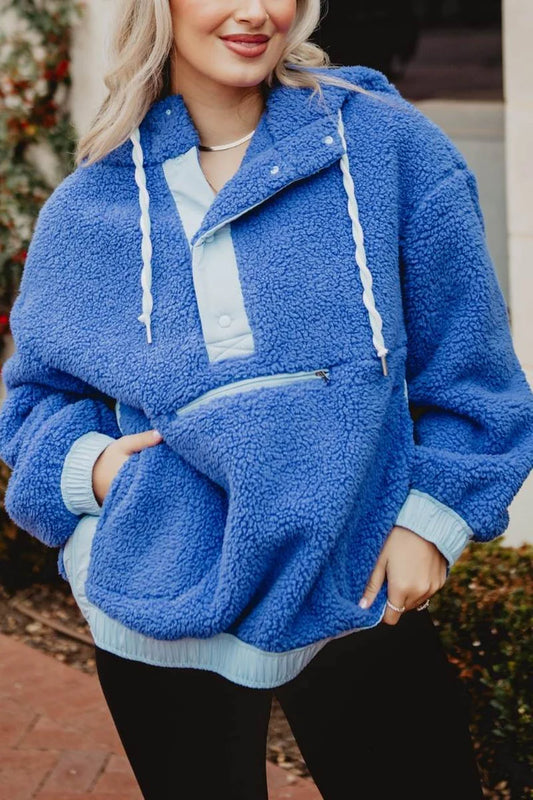 Blue Two-Toned Wholesale Sherpa Pullover