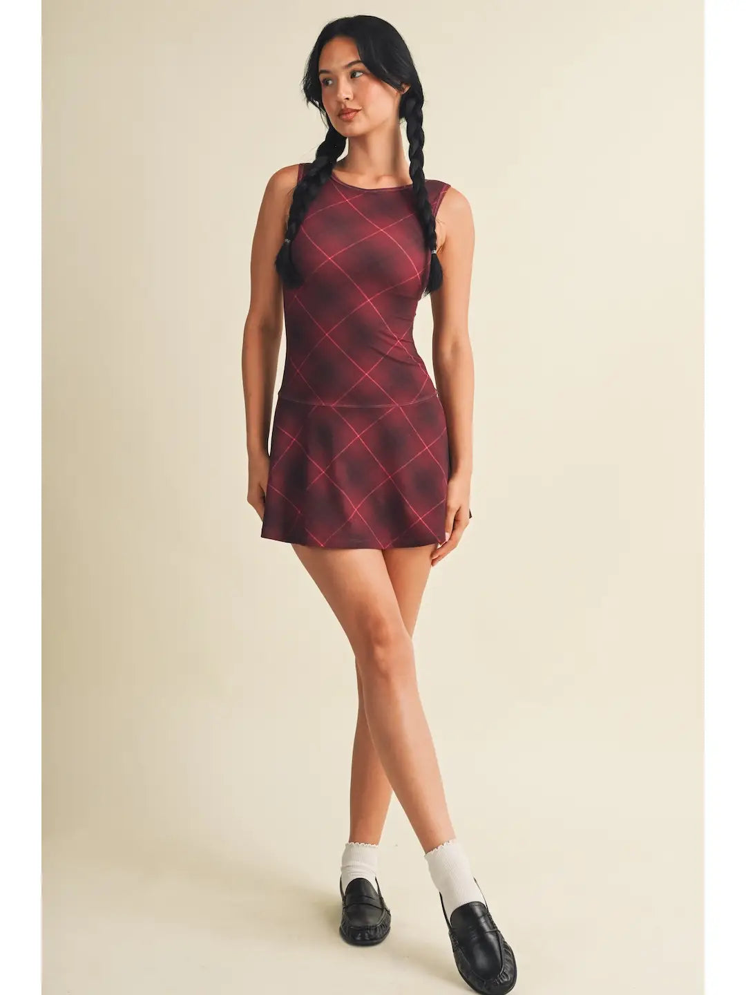 Plaid Mini Dress with Drop Waist