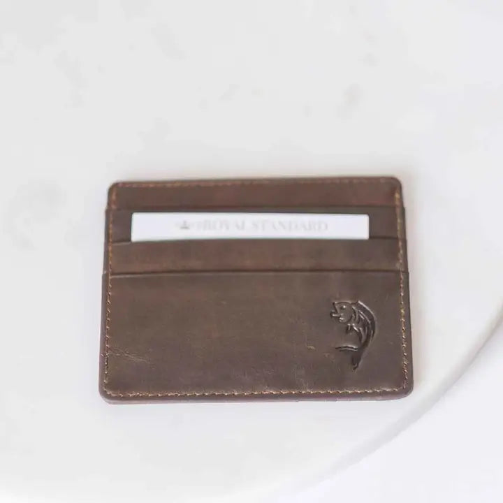 Leather Embossed Slim Wallet Dark Brown