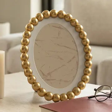 Picture Frame - Gold Glass Matted Round Beaded, 7x9 in.