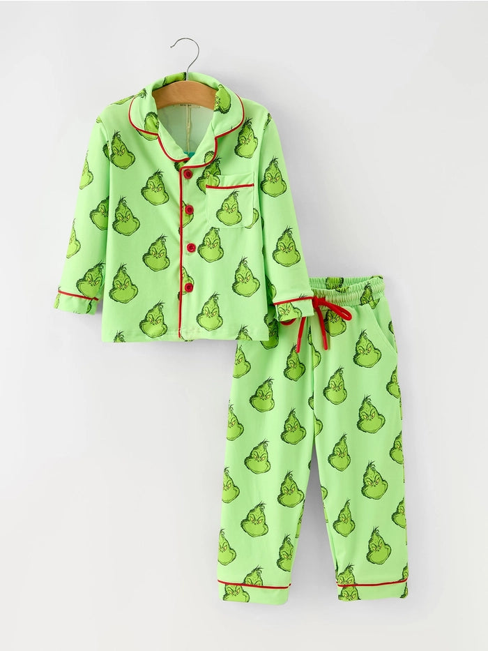 Green Holiday Print Pajama Set