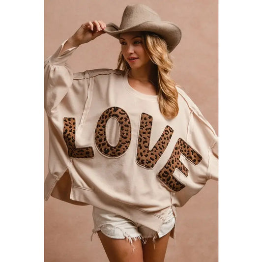 Leopard Patchwork Letter Loose Top