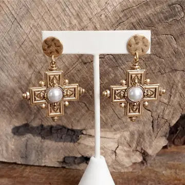 Boho Cross Drop Statement Earrings