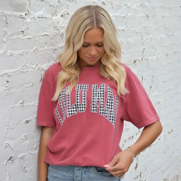 LULU MAC Houndstooth Adult Crimson Comfort Colors Tee