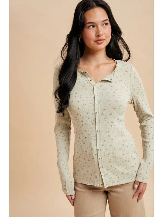 Ribbed Floral Button Top