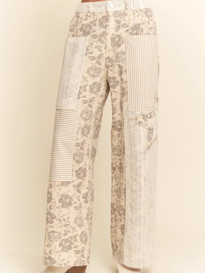 Floral Star Patch Detail Washed Pants