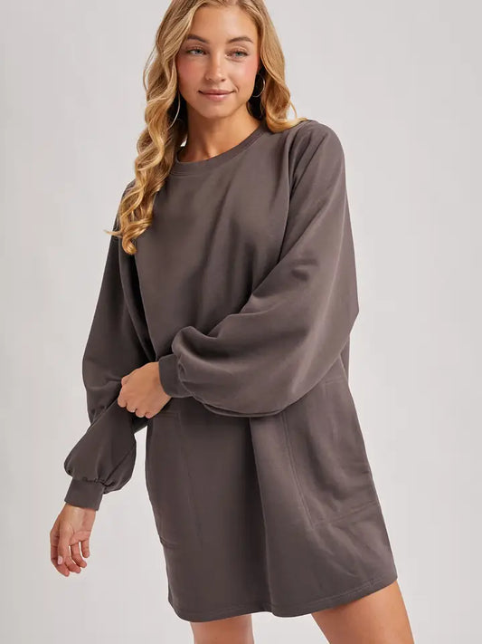 Crew Neck Oversized Sweatshirt Dress with Pockets