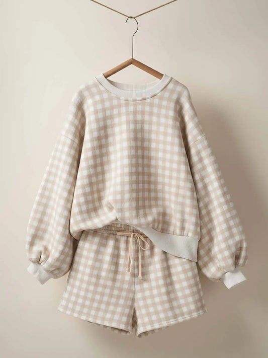 Gingham Fuzzy Knit Lounge Set